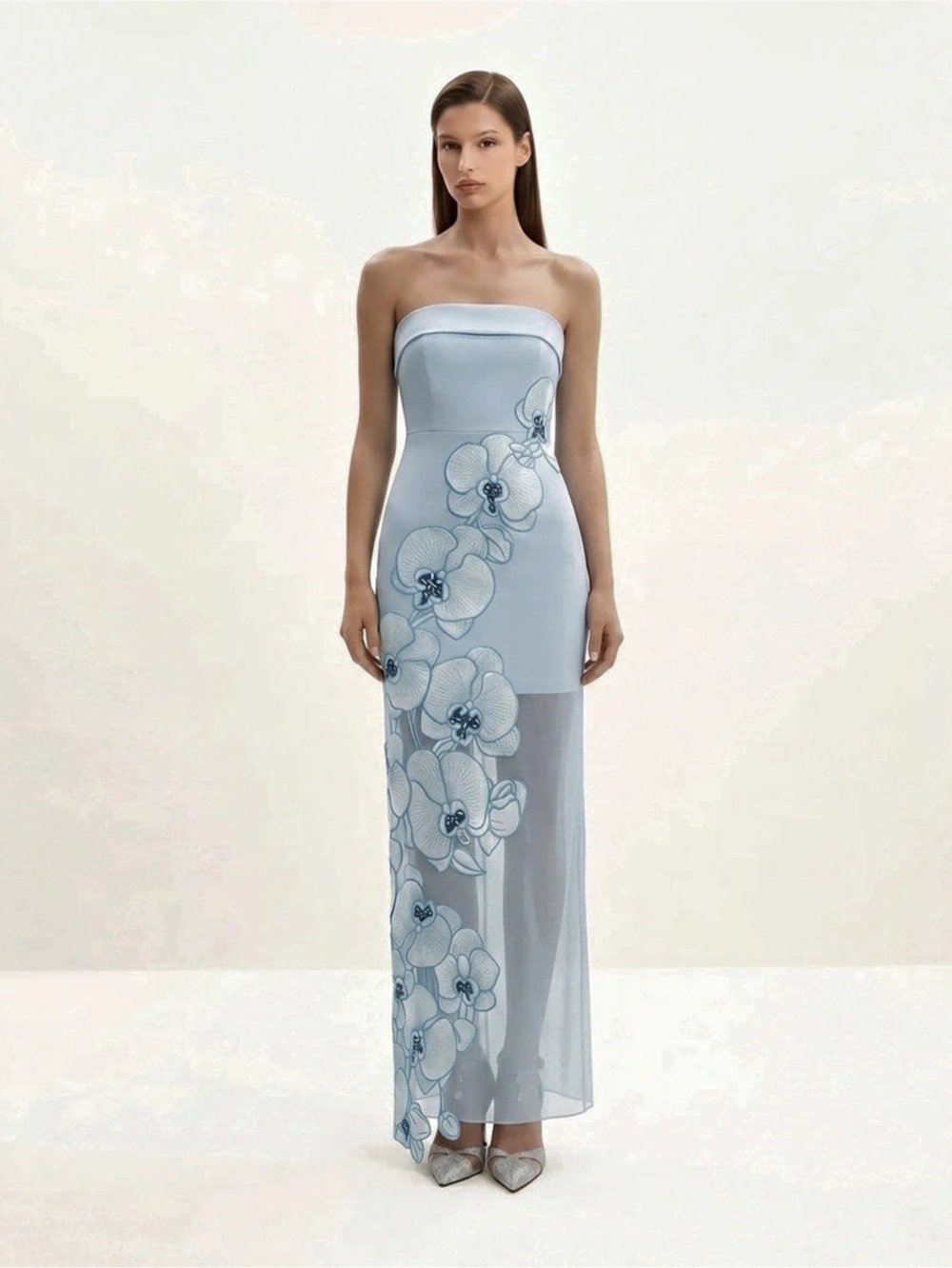 JW PEI Orchid Embroidered Dress - Light Blue Strapless Maxi